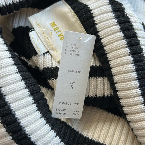 Anthropologie Maeve Striped Sweater Shrug SET Black White Tank Long Sleeve S NEW - Picture 11 of 12